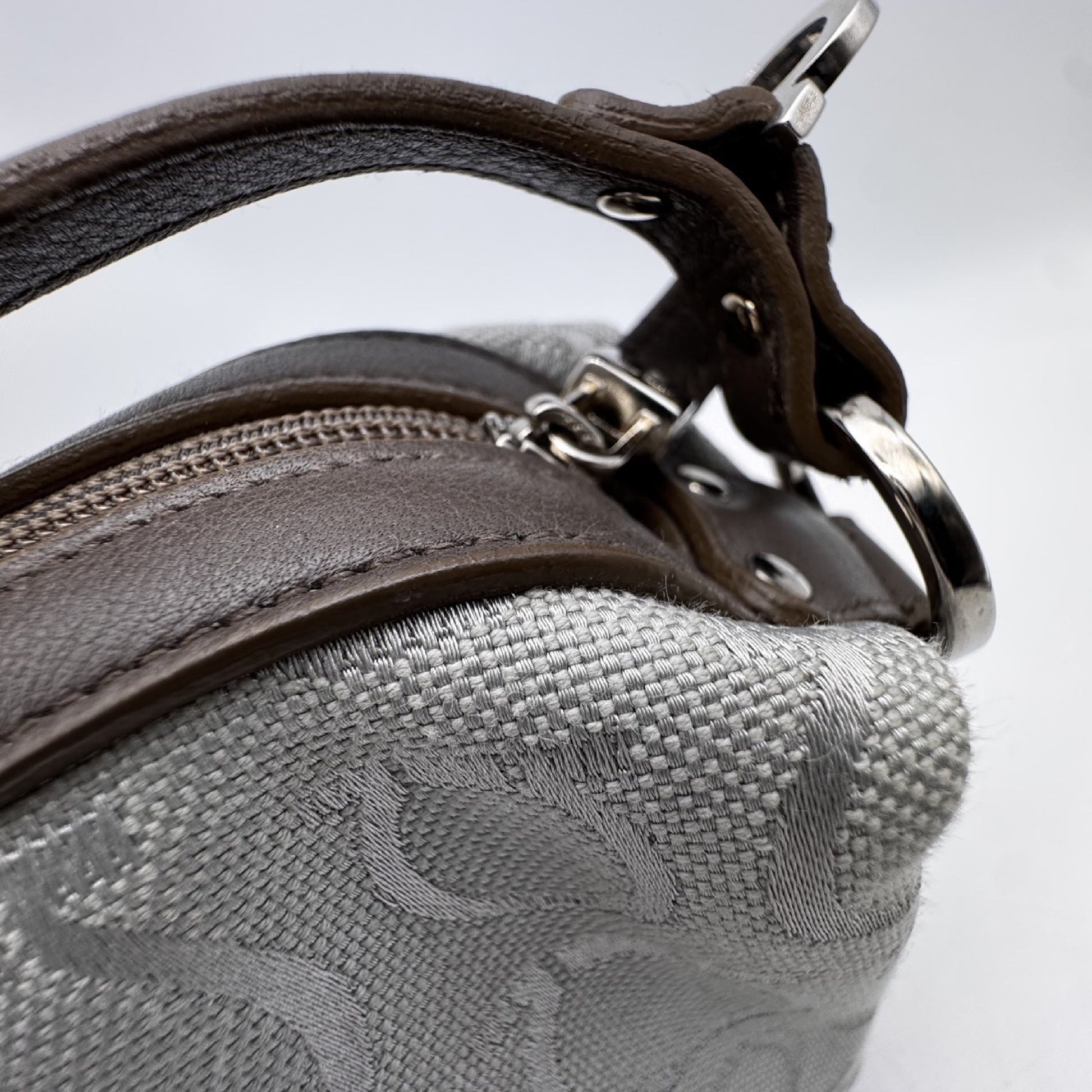 Salvatore Ferragamo gray Gancini handbag with box