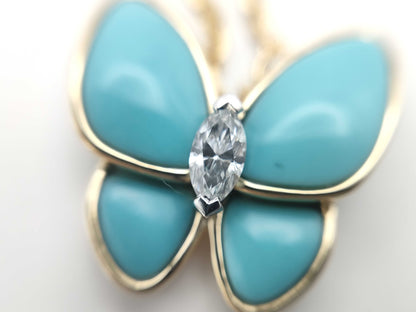Van Cleef & Arpels Papillon Turquoise 1PD Yellow Gold Au750 6.5g Necklace 