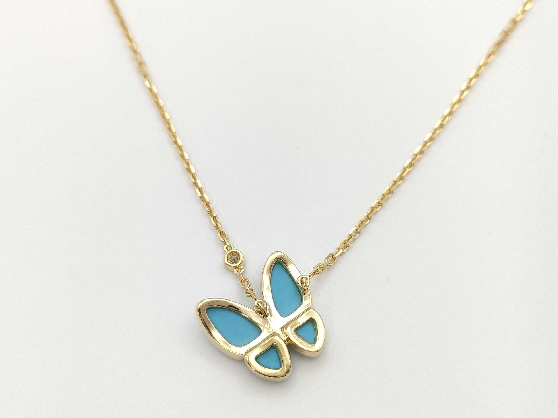 Van Cleef & Arpels Papillon Turquoise 1PD Yellow Gold Au750 6.5g Necklace 