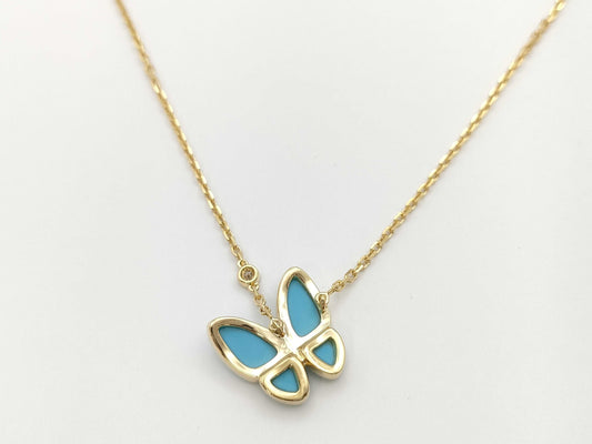 Van Cleef & Arpels Papillon Turquoise 1PD Yellow Gold Au750 6.5g Necklace 