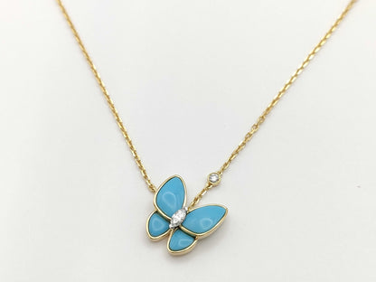 Van Cleef & Arpels Papillon Turquoise 1PD Yellow Gold Au750 6.5g Necklace 