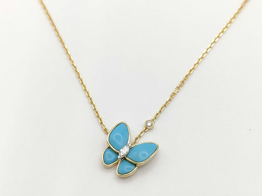 Van Cleef & Arpels Papillon Turquoise 1PD Yellow Gold Au750 6.5g Necklace 