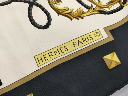 HERMES Carré 90 Les Clés Black Scarf