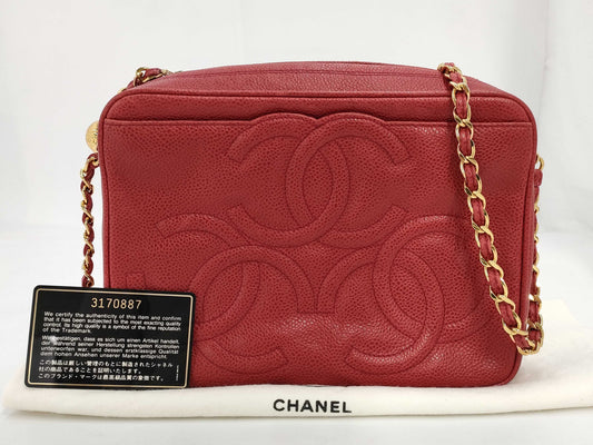 CHANEL Triple Coco Chain Shoulder Bag Caviar Skin Shoulder Bag