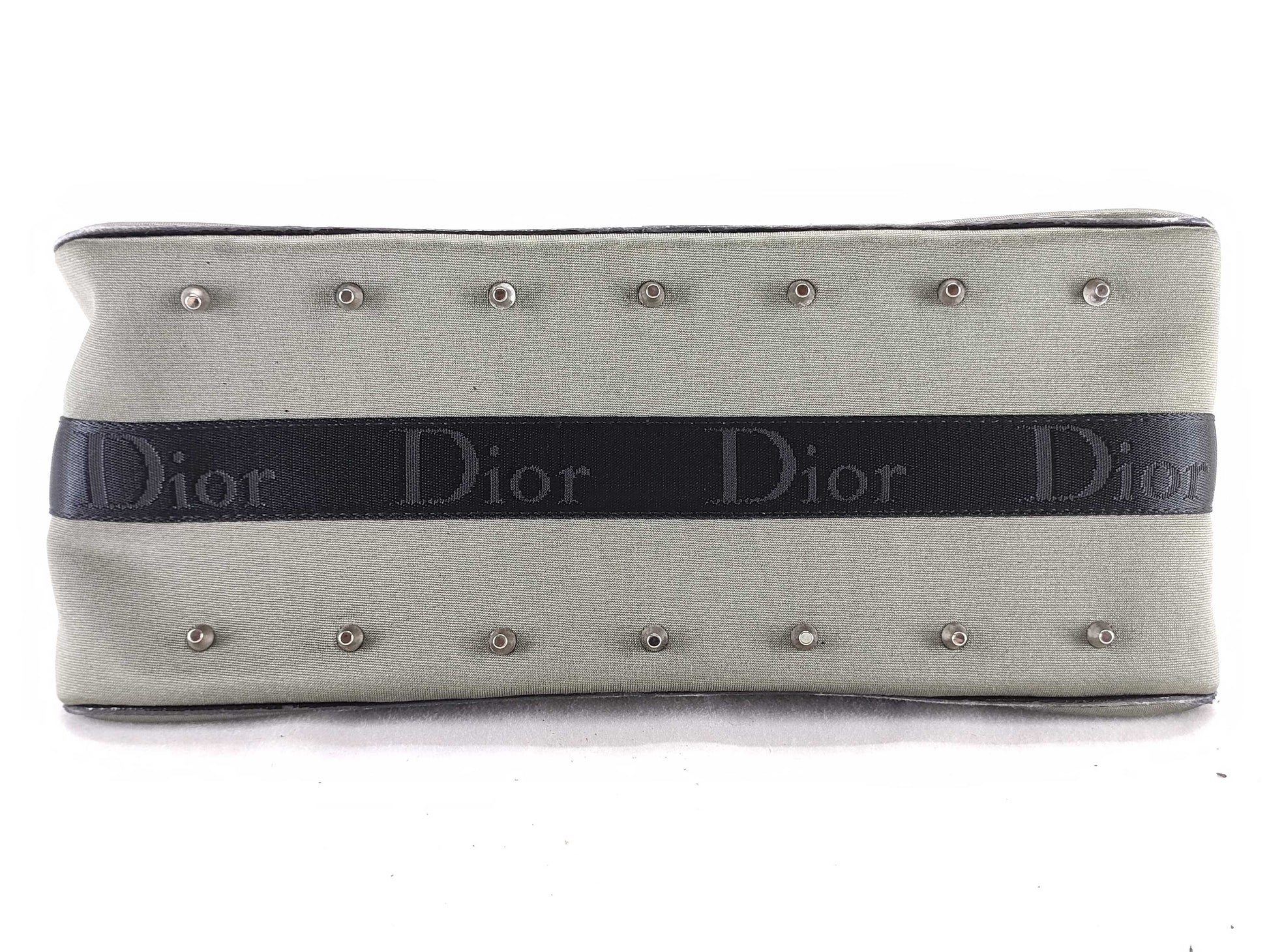 Dior Rhinestone 2-Way Handbag Canvas Khaki Handbag
