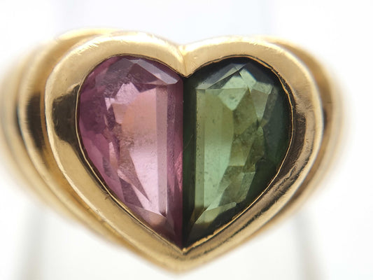 BVLGARI Doppio Bacchelate Tourmaline Peridot Yellow Gold 750 12.1g Ring 