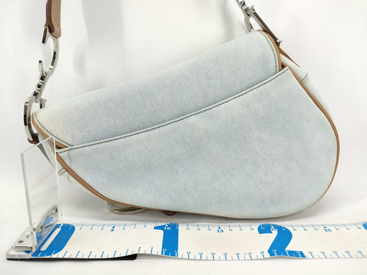 Dior DIOR Christian Dior Saddle Bag Handbag Denim x Leather Shoulder Bag