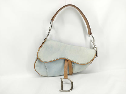 Dior DIOR Christian Dior Saddle Bag Handbag Denim x Leather Shoulder Bag