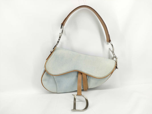 Dior DIOR Christian Dior Saddle Bag Handbag Denim x Leather Shoulder Bag