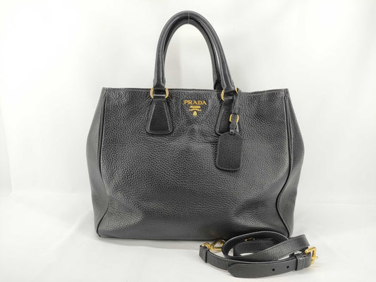 PRADA PRADA logo tote bag leather with leather tag black handbag