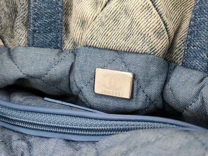 CHANEL 22 Backpack AS3859 Denim Indigo Blue with Metal Serial Plate