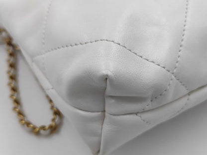CHANEL CHANEL 22 Mini Handbag Shoulder Bag AS3980 Shiny Calfskin White with Metal Serial Plate