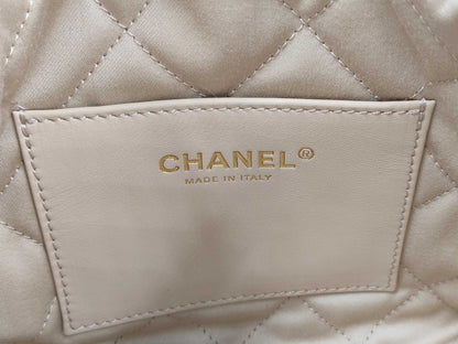 CHANEL CHANEL 22 Mini Handbag Shoulder Bag AS3980 Shiny Calfskin White with Metal Serial Plate