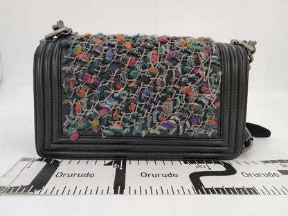 CHANEL Boy Chanel Shoulder Bag A67086 Leather and Wool, Black Multi, 20 Series Tweed Shoulder Bag