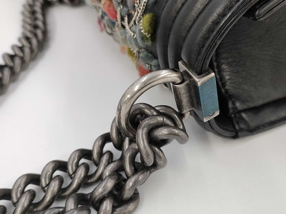 CHANEL Boy Chanel Shoulder Bag A67086 Leather and Wool, Black Multi, 20 Series Tweed Shoulder Bag