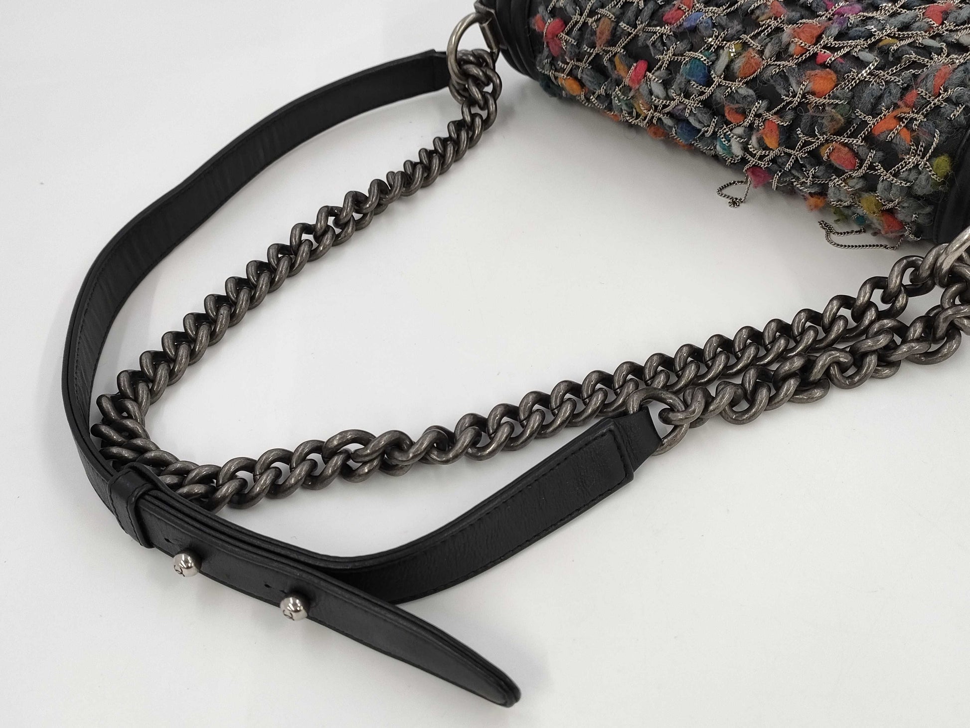 CHANEL Boy Chanel Shoulder Bag A67086 Leather and Wool, Black Multi, 20 Series Tweed Shoulder Bag