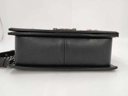 CHANEL Boy Chanel Shoulder Bag A67086 Leather and Wool, Black Multi, 20 Series Tweed Shoulder Bag