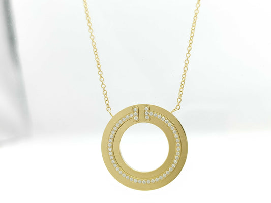 Tiffany & Co. T Circle Diamond Necklace in Yellow Gold and Au750, 6.7g 