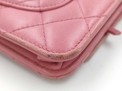 CHANEL Matelasse Chain Wallet A33814 Lambskin Pink 22 Series Shoulder Bag