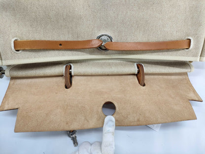 HERMES Air Bag HERMES Air Bag MM Handbag Toile H x Leather □B Handbag