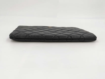 CHANEL Matelasse Clutch Bag, Lambskin, Black, 20s, Pouch