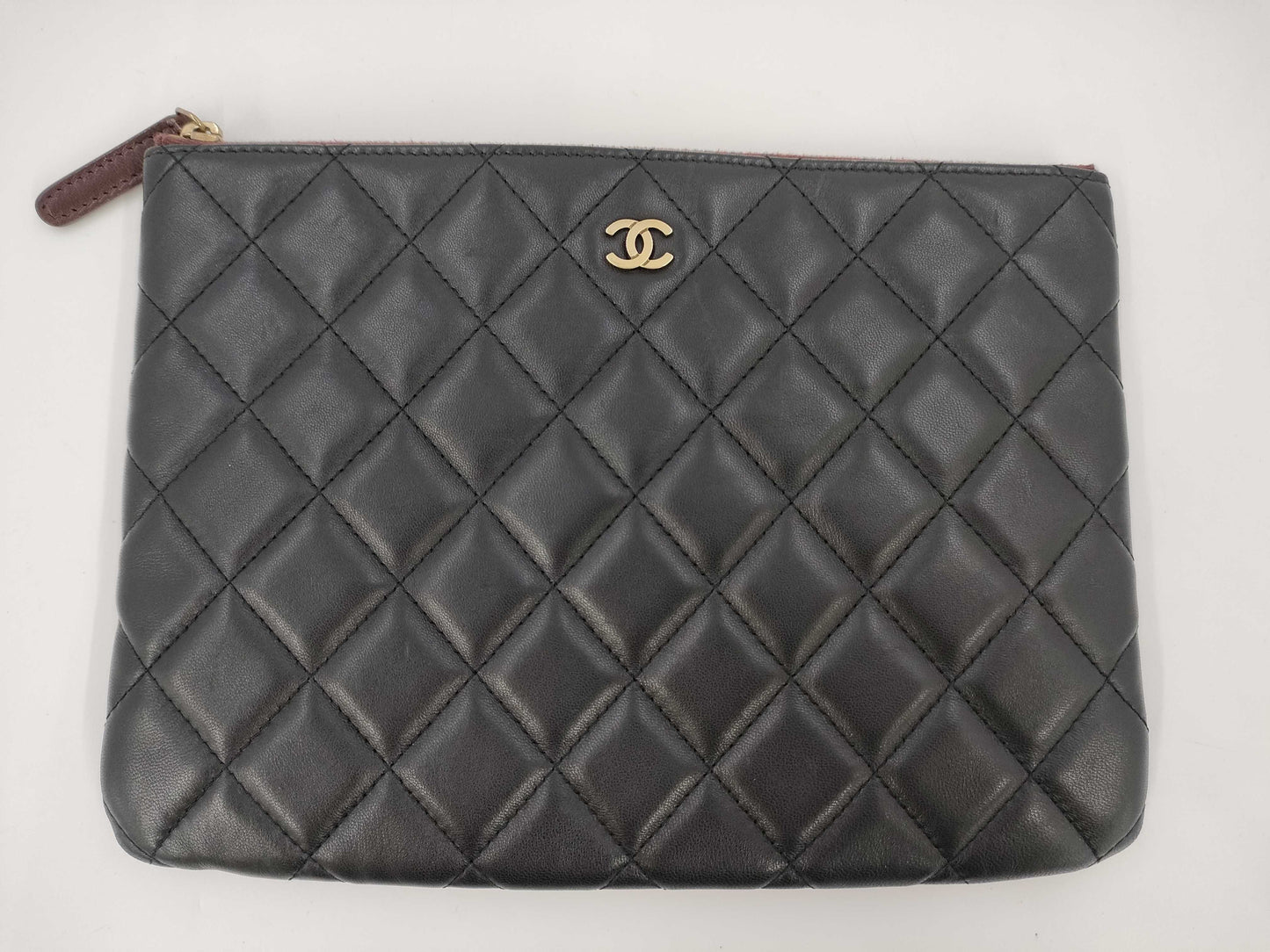 CHANEL Matelasse Clutch Bag, Lambskin, Black, 20s, Pouch