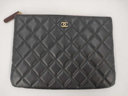 CHANEL Matelasse Clutch Bag, Lambskin, Black, 20s, Pouch