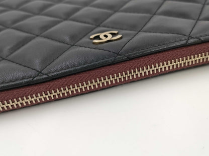 CHANEL Matelasse Clutch Bag, Lambskin, Black, 20s, Pouch