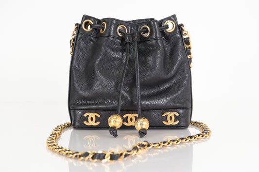 CHANEL Triple Coco Caviar Drawstring Chain Shoulder Bag, No. 3