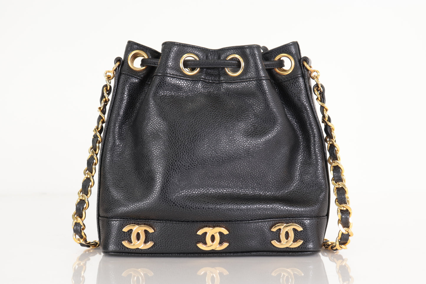 CHANEL Triple Coco Caviar Drawstring Chain Shoulder Bag, No. 3