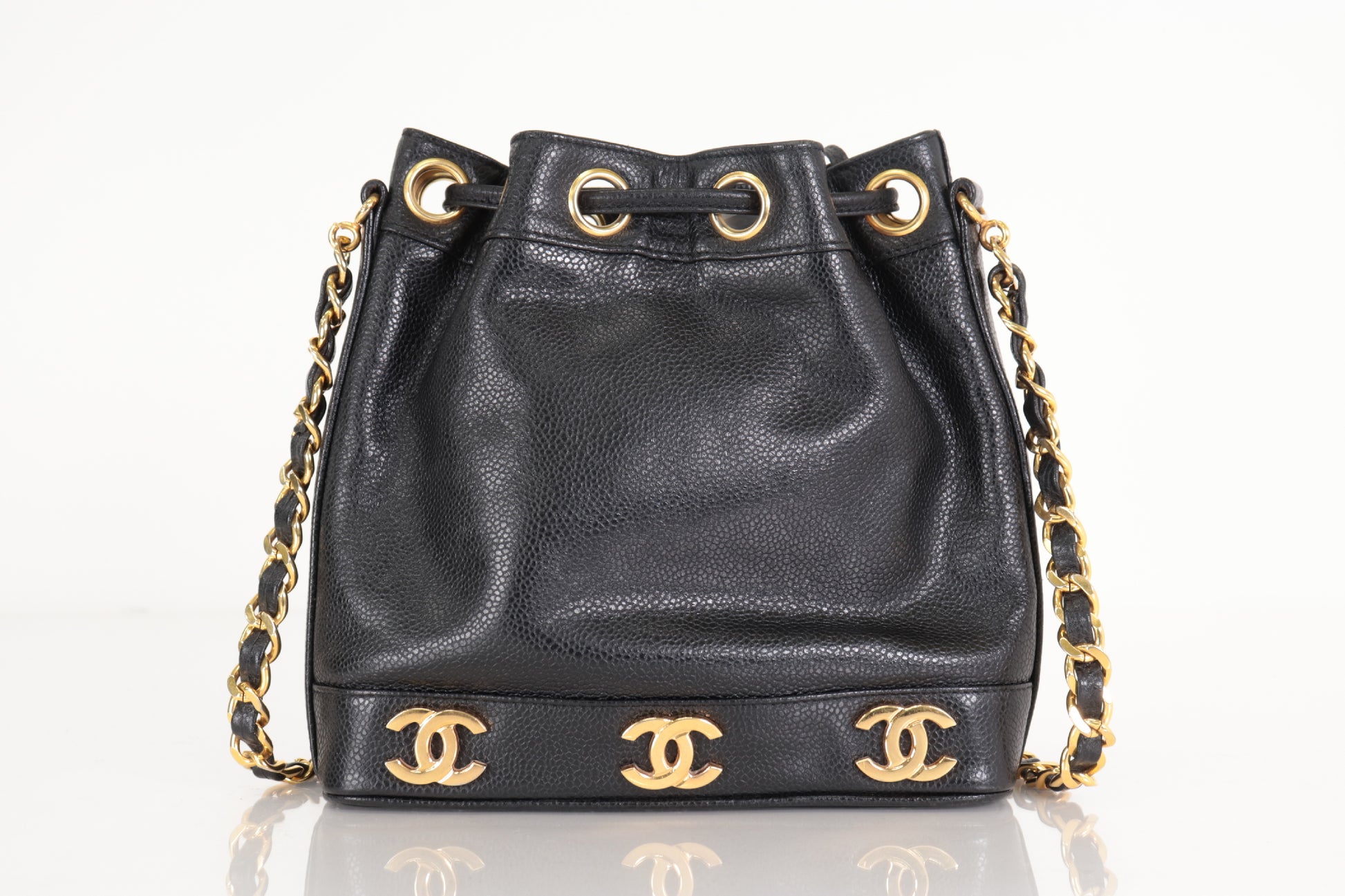 CHANEL Triple Coco Caviar Drawstring Chain Shoulder Bag, No. 3