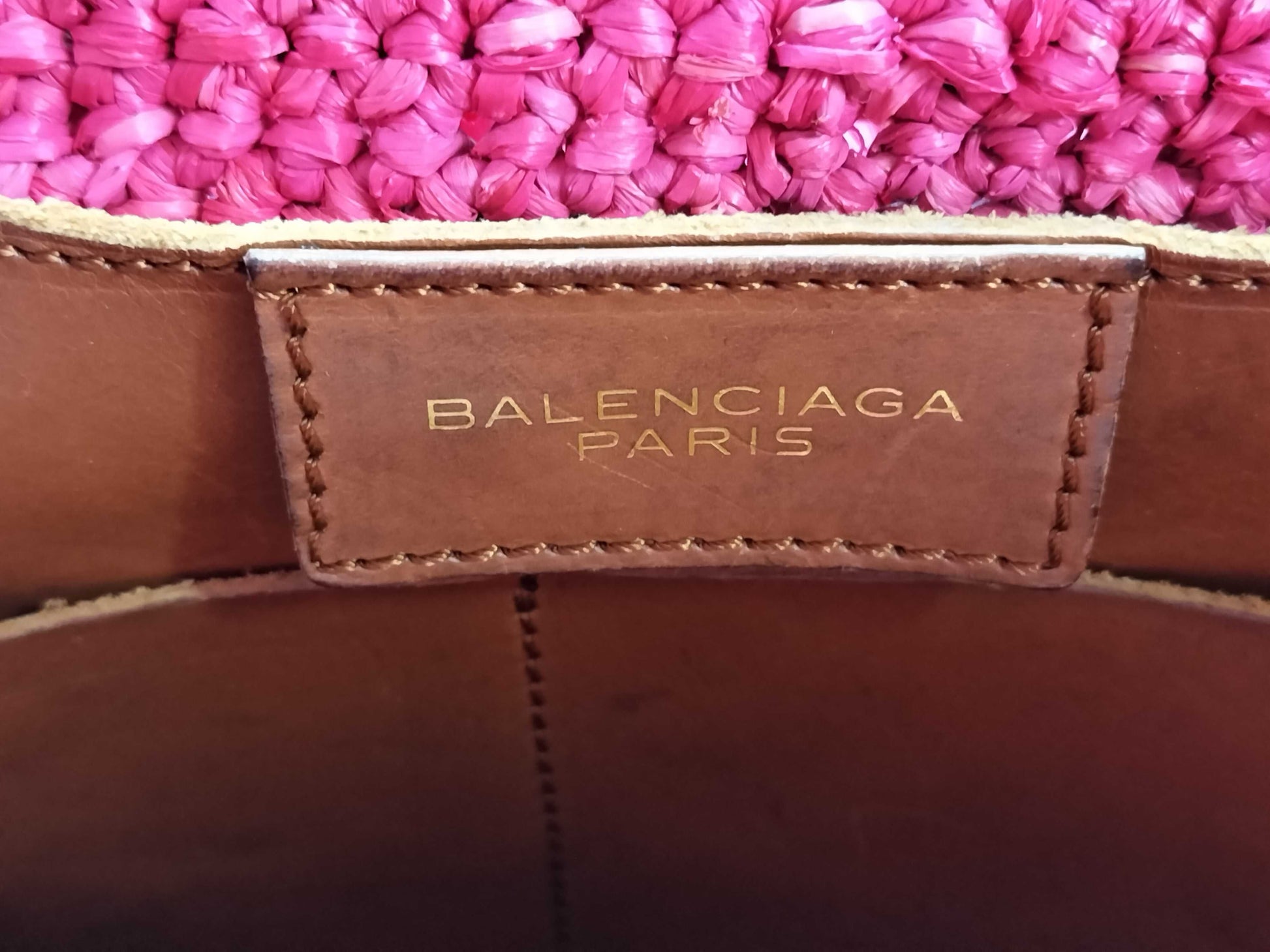 BALENCIAGA Leather and Raffia Basket Bag 286990 Handbag