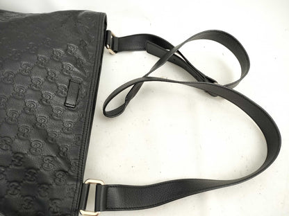 GUCCI Guccissima Leather Shoulder Bag with GG Pattern and Logo Plate 201446