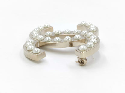 CHANEL CHANEL Brooch Coco Mark Pearl Champagne Gold B18P Brooch