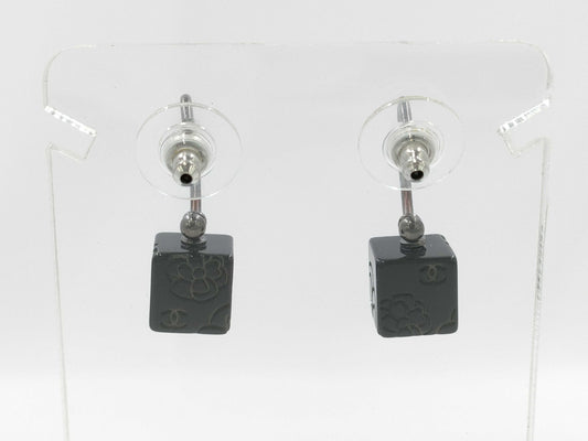 CHANEL CHANEL Hoop Earrings Camellia Cube Black Coco Mark 02A Earrings
