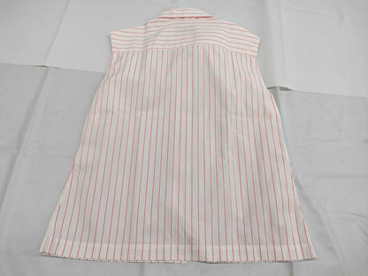 CHANEL CHANEL Sleeveless Shirt Top Striped White x Pink #38 Cotton Top