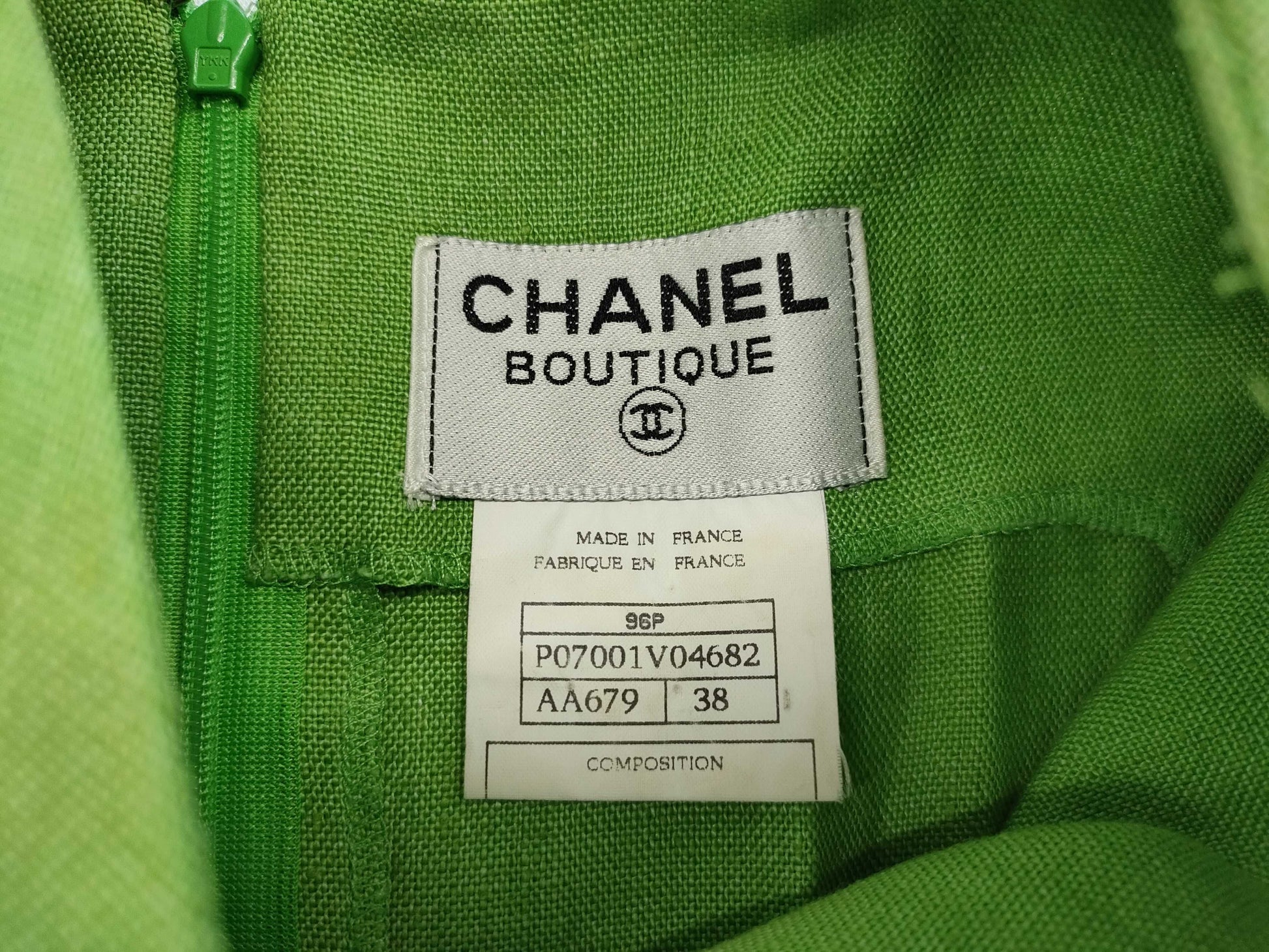 CHANEL CHANEL Dress P07001V04682 96P #38 Coco Mark Button Green 100% Linen Dress