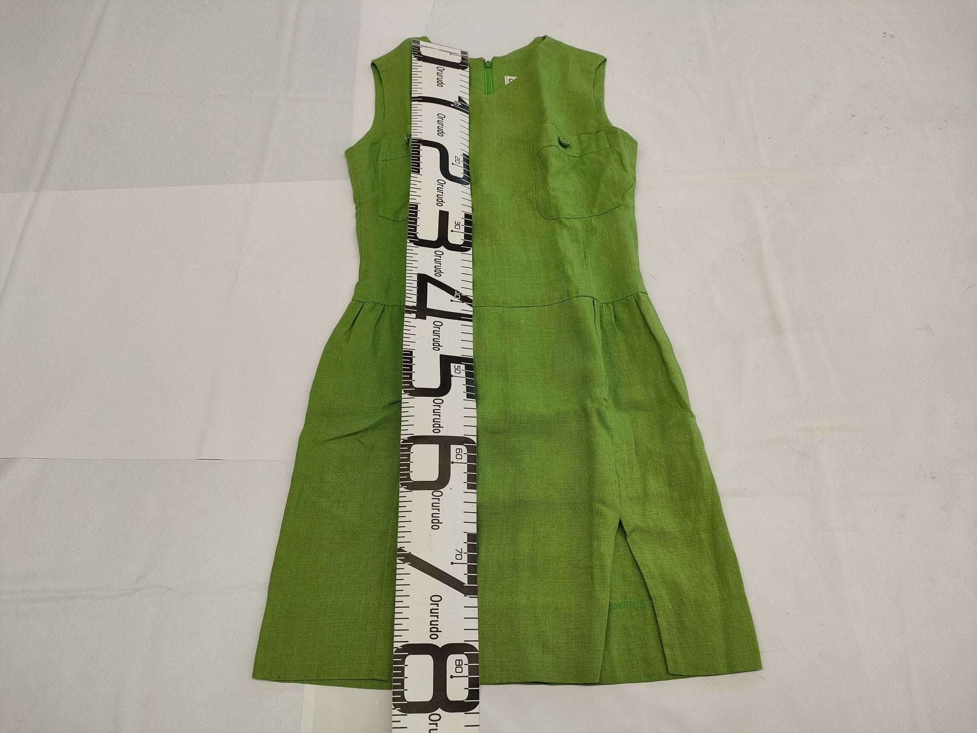 CHANEL CHANEL Dress P07001V04682 96P #38 Coco Mark Button Green 100% Linen Dress