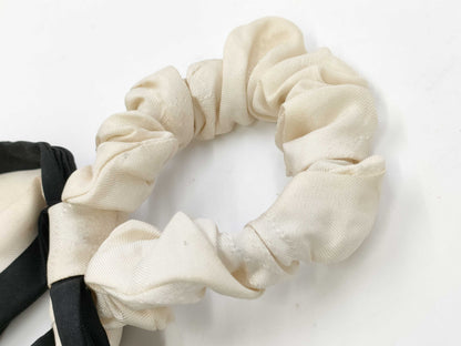 CHANEL CHANEL Scrunchie Hair Accessory Ribbon Coco Mark White x Black Silk Hair Accessory
