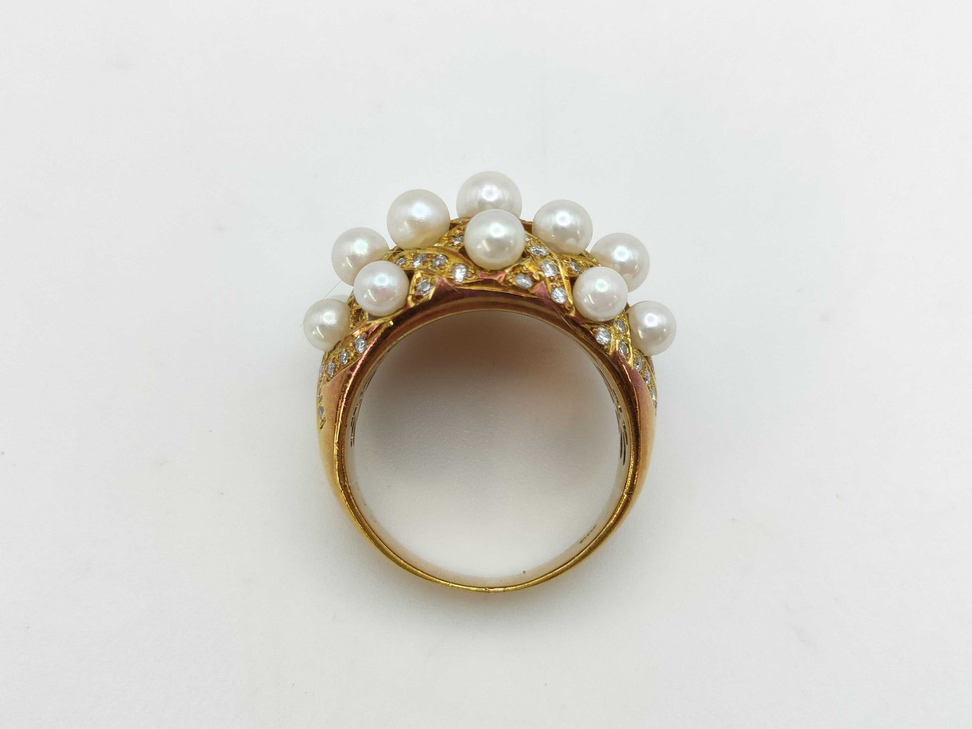 Pearl Diameter: Approx. 3.5-4.2mm, D0.50ct, 18K Gold, 10.6g, Ring 