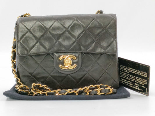 CHANEL Mini Matelasse 17 Chain Shoulder Bag, Lambskin, Black, GD Hardware, A01115 5021070, Sticker and Card Included