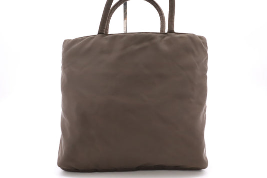 PRADA Tessuto Nylon Mini Handbag with Triangle Plate, Khaki