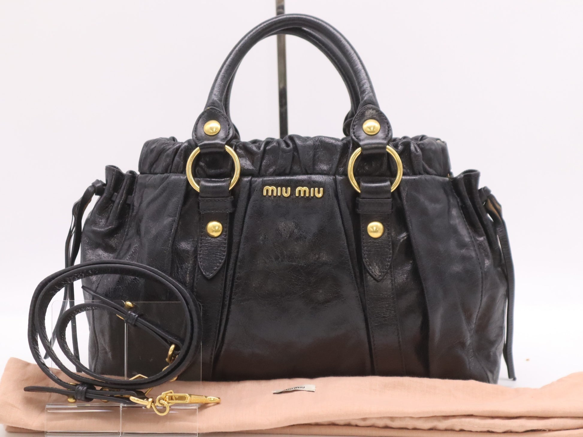 Miu Miu VITELLO LUX 2-Way Handbag, Leather, Black