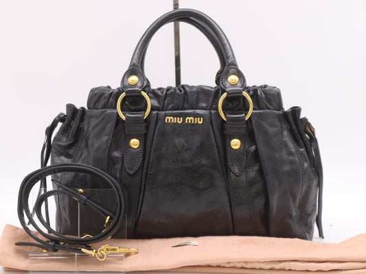 Miu Miu VITELLO LUX 2-Way Handbag, Leather, Black