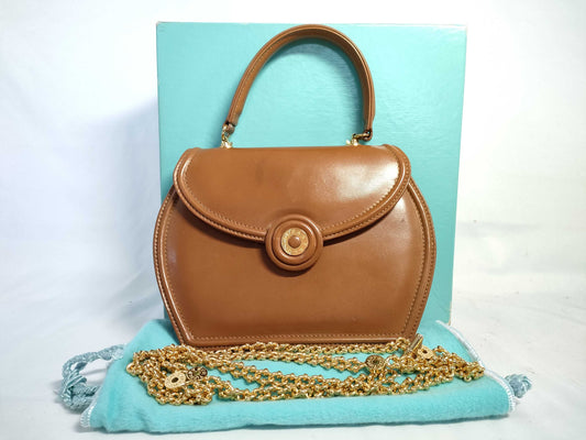 Tiffany & Co. Tiffany Leather 2-Way Handbag with Stud Earrings, Brown, with Box
