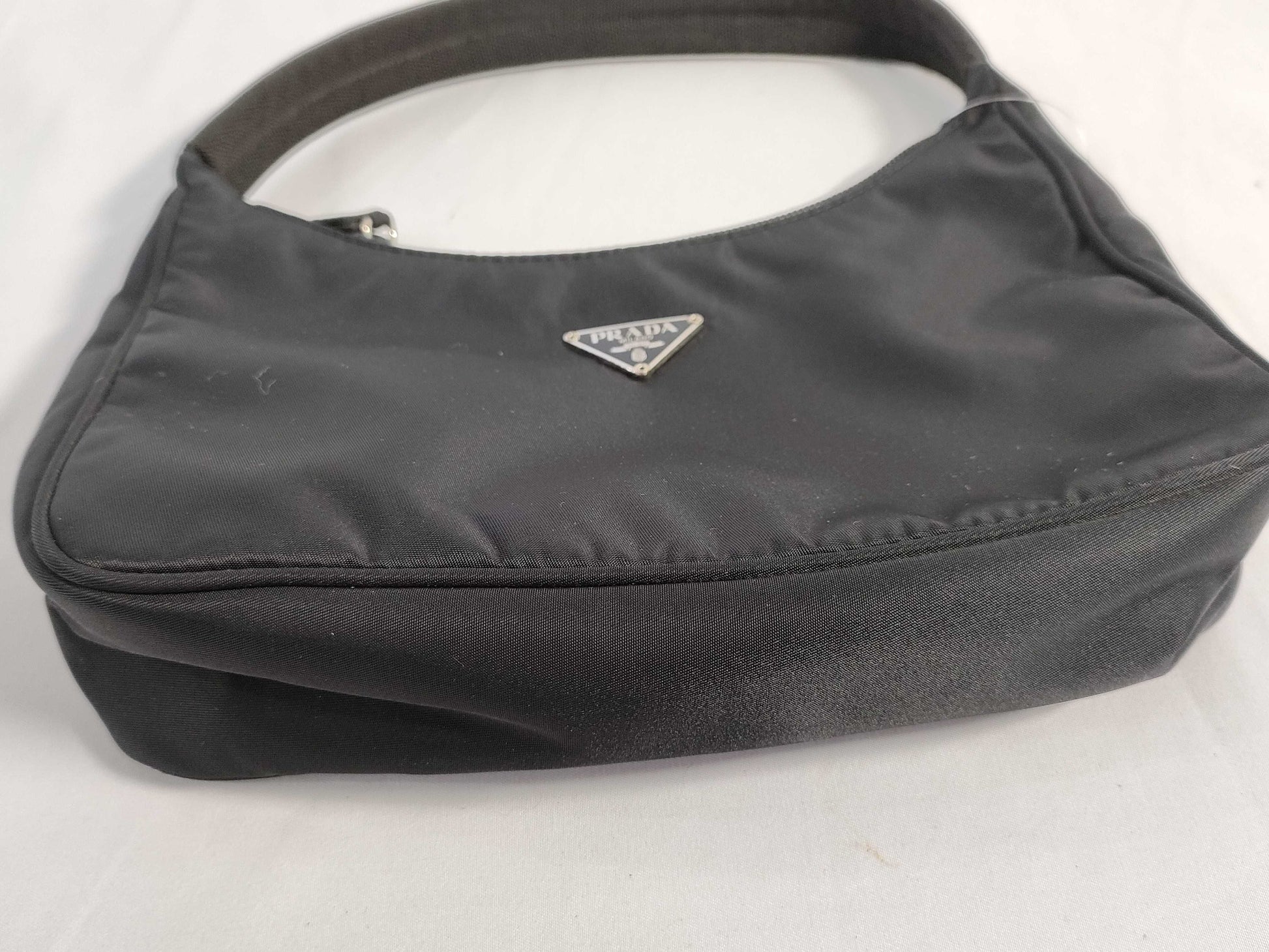 PRADA nylon handbag with triangle logo, black