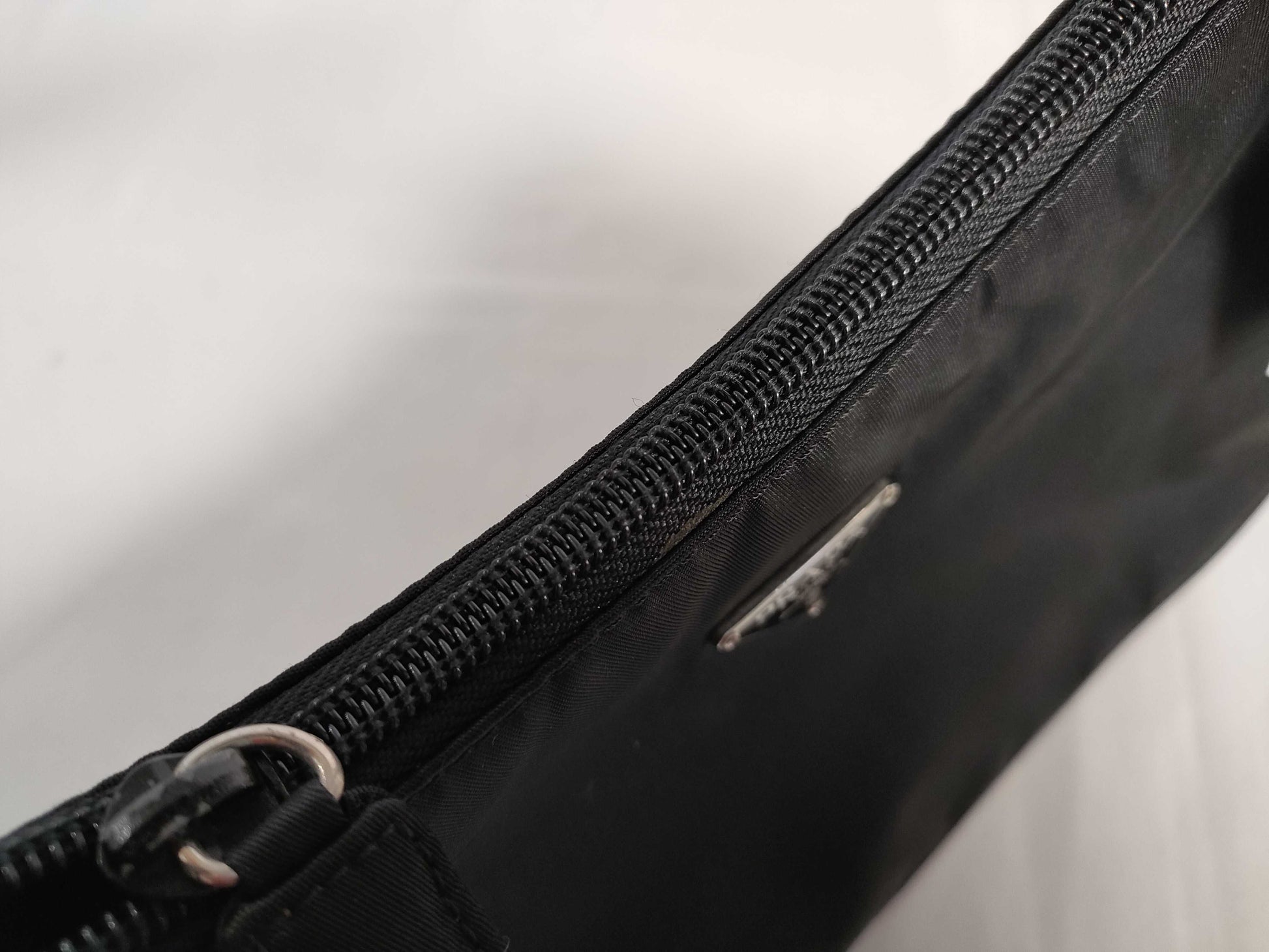 PRADA nylon handbag with triangle logo, black