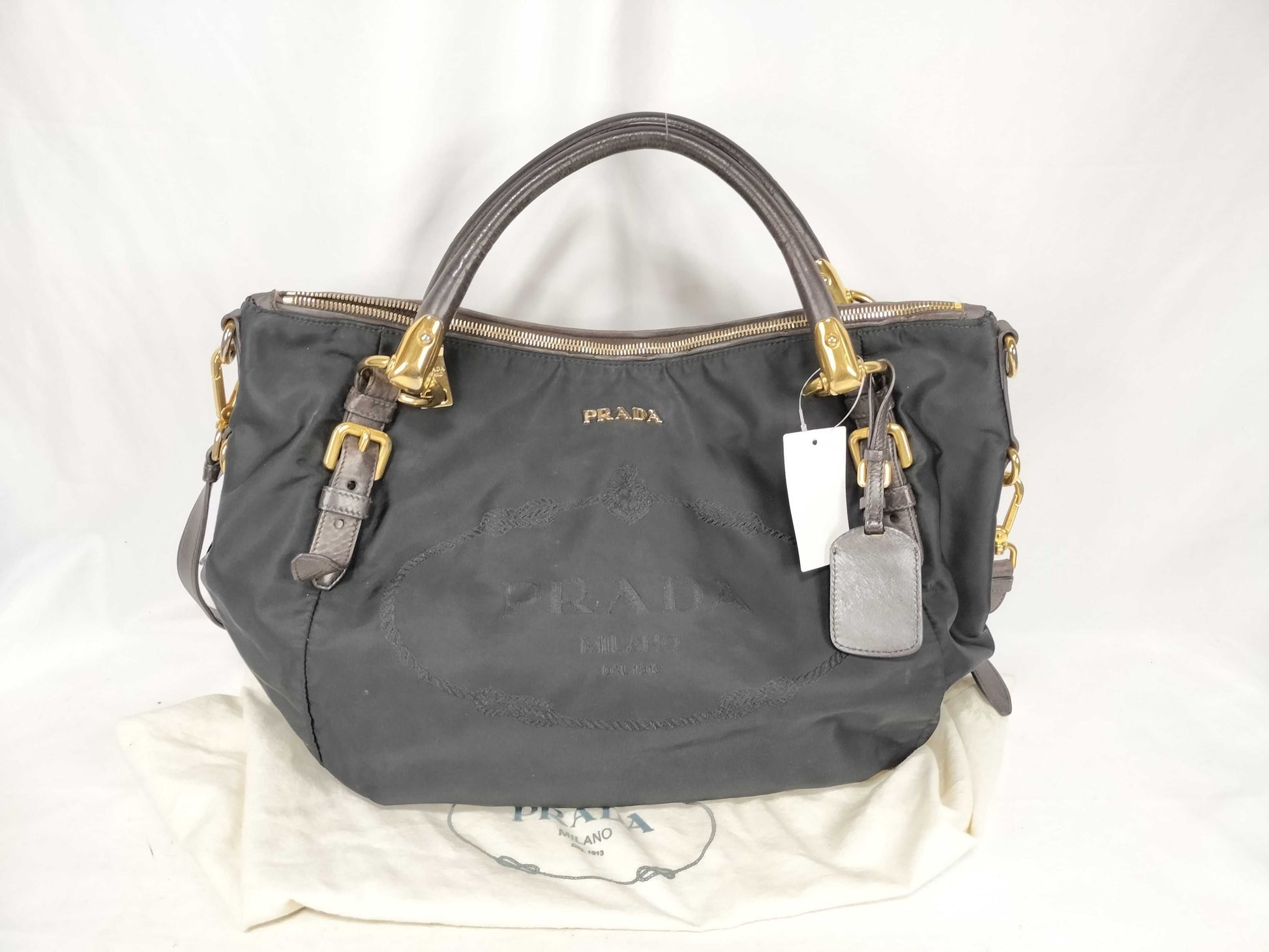 PRADA Nylon Prada Logo Jacquard 2-Way Shoulder Bag