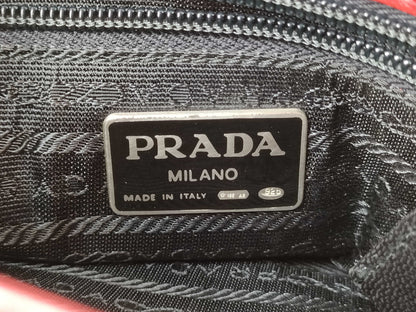 PRADA Prada logo embossed embroidered handbag all leather handbag