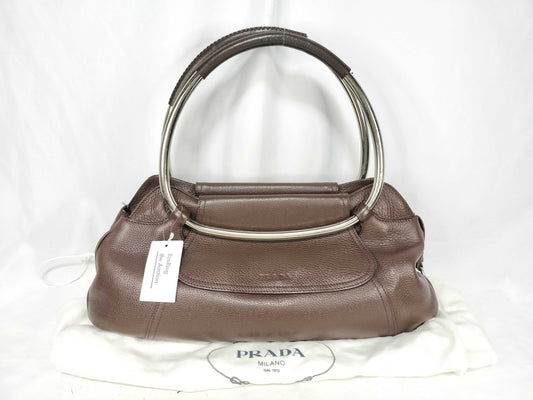 PRADA Prada Metal Handle Hula Hoop Handbag All Leather Shoulder Bag